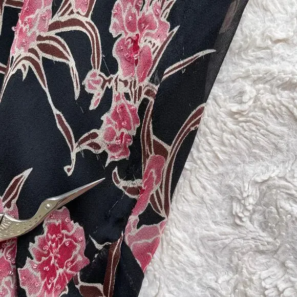 ICE silk beaded floral maxi dress long cowl neck vintage Y2K‎ pink black fairy M - Picture 8 of 17